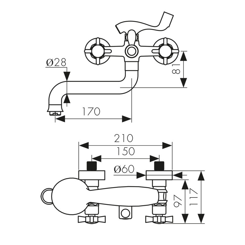 Смеситель для ванны Kaiser Cross 41022