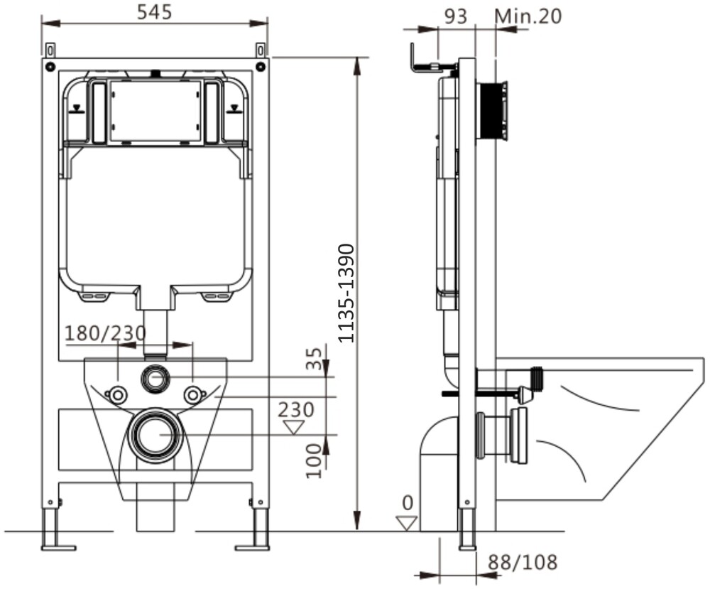 Инсталляция для подвесного унитаза EvaGold 545 кнопка черная матовая