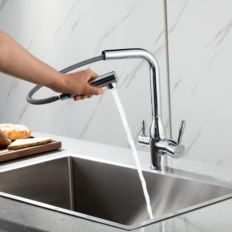 Вытяжной смеситель для кухни с фильтром Frap H96 F4396-30 хром