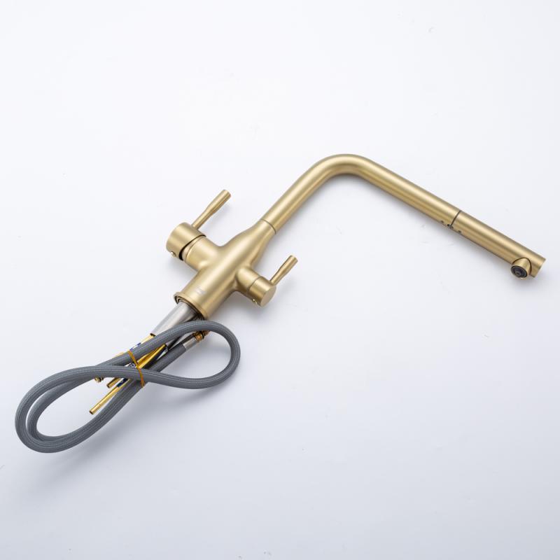 Вытяжной смеситель для кухни с фильтром Frap H96 F4396-33 золотой сатин