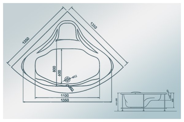 Ванна из литьевого мрамора Castone Миранда 135*135 (с панелью)
