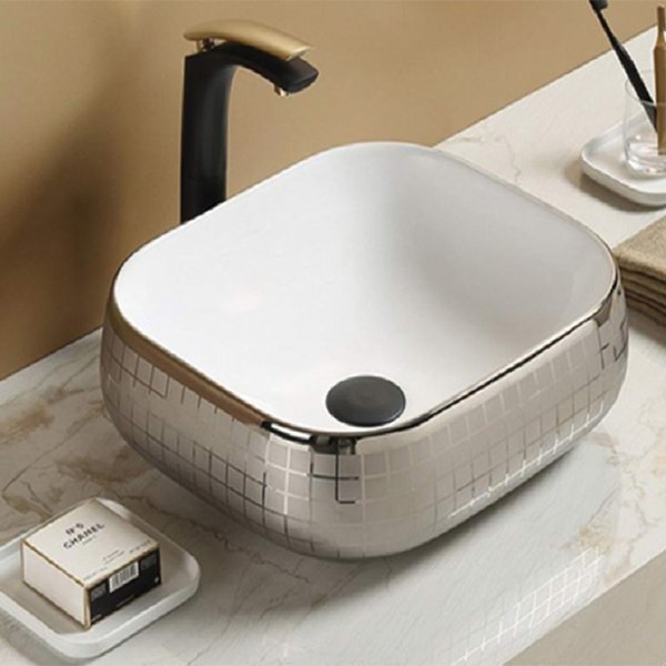 Накладная раковина CeramaLux 45 NC 78321 Белая-серебро