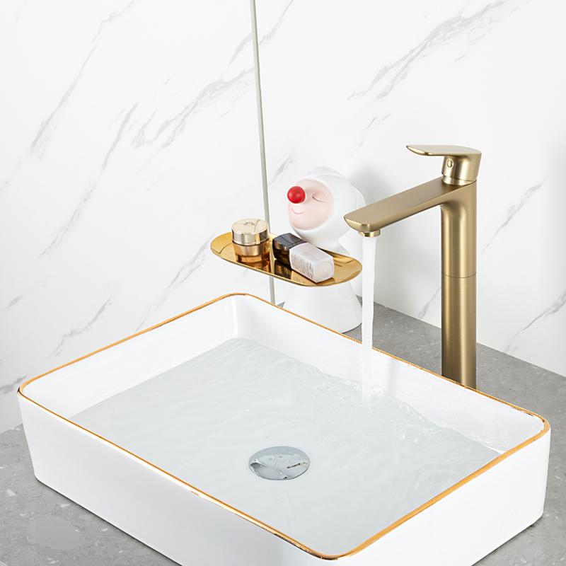 Высокий смеситель для раковины Gappo G48-3 G1048-32 золотой сатин