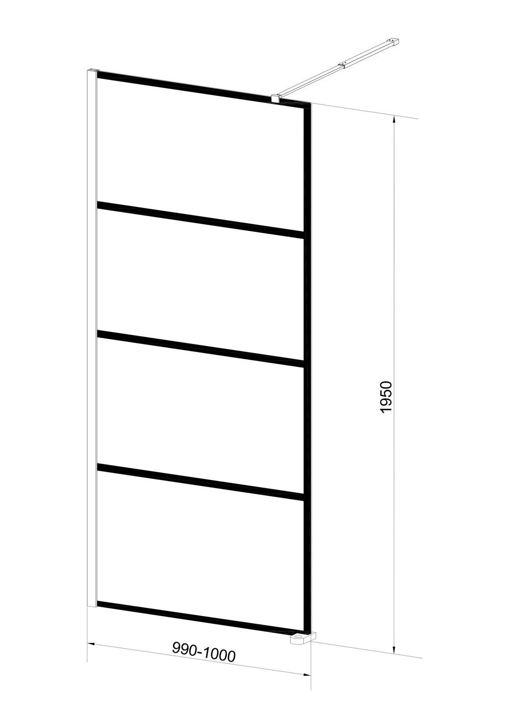 Душевая перегородка EvaGold PF01 100*195 чёрные полосы/чёрный профиль