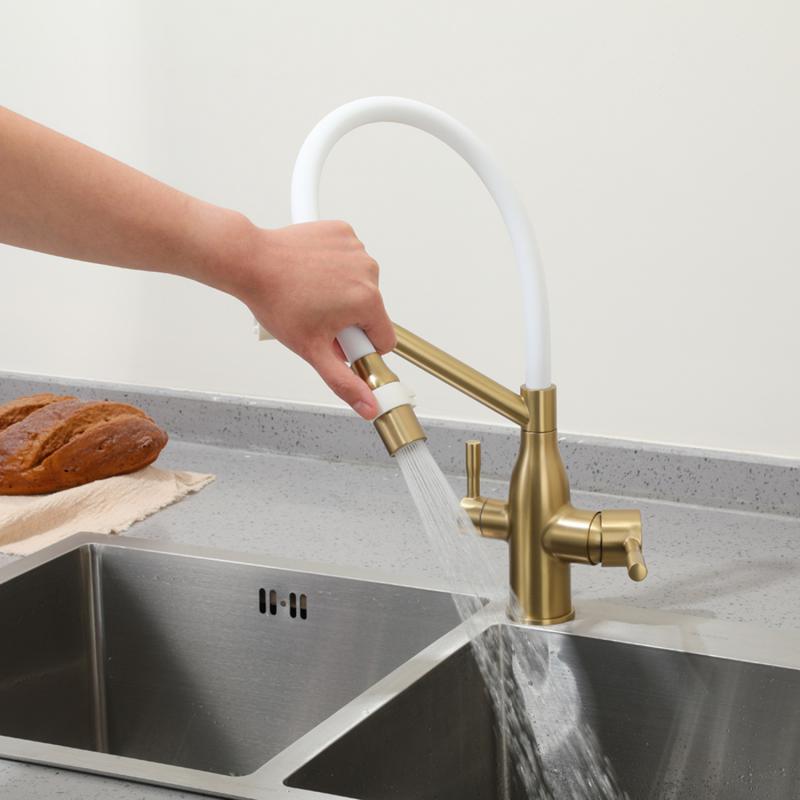 Смеситель для кухни с фильтром Frap H97 F4397-3 золотой сатин