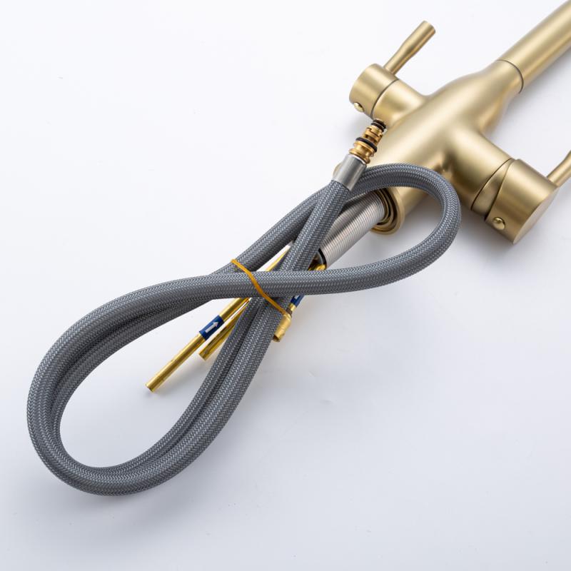 Вытяжной смеситель для кухни с фильтром Frap H96 F4396-33 золотой сатин