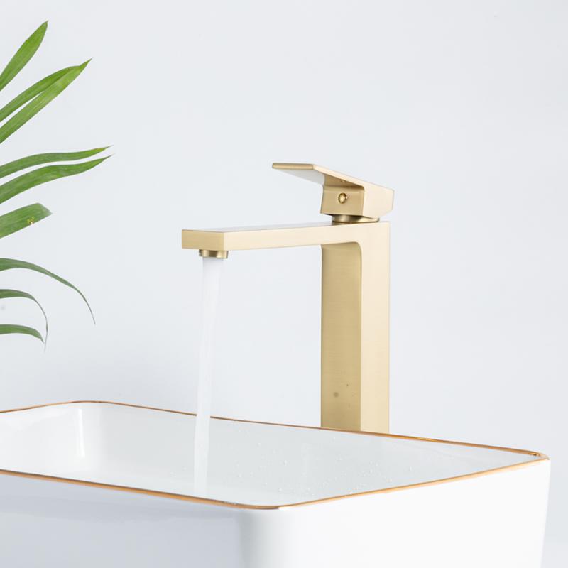 Высокий смеситель для раковины Frap H91-3 F1091-23 золотой сатин