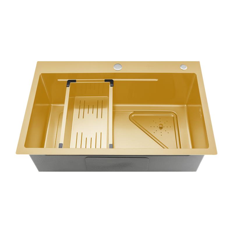 Мойка для кухни с коландером из нержавеющей стали Gappo G7246-3 золотой сатин