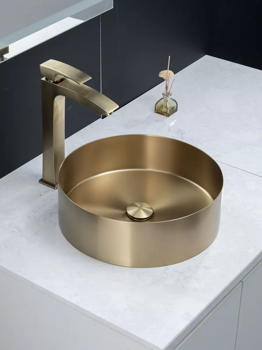 Накладная раковина D40 с донным клапаном Gappo GX101-3 золотой сатин