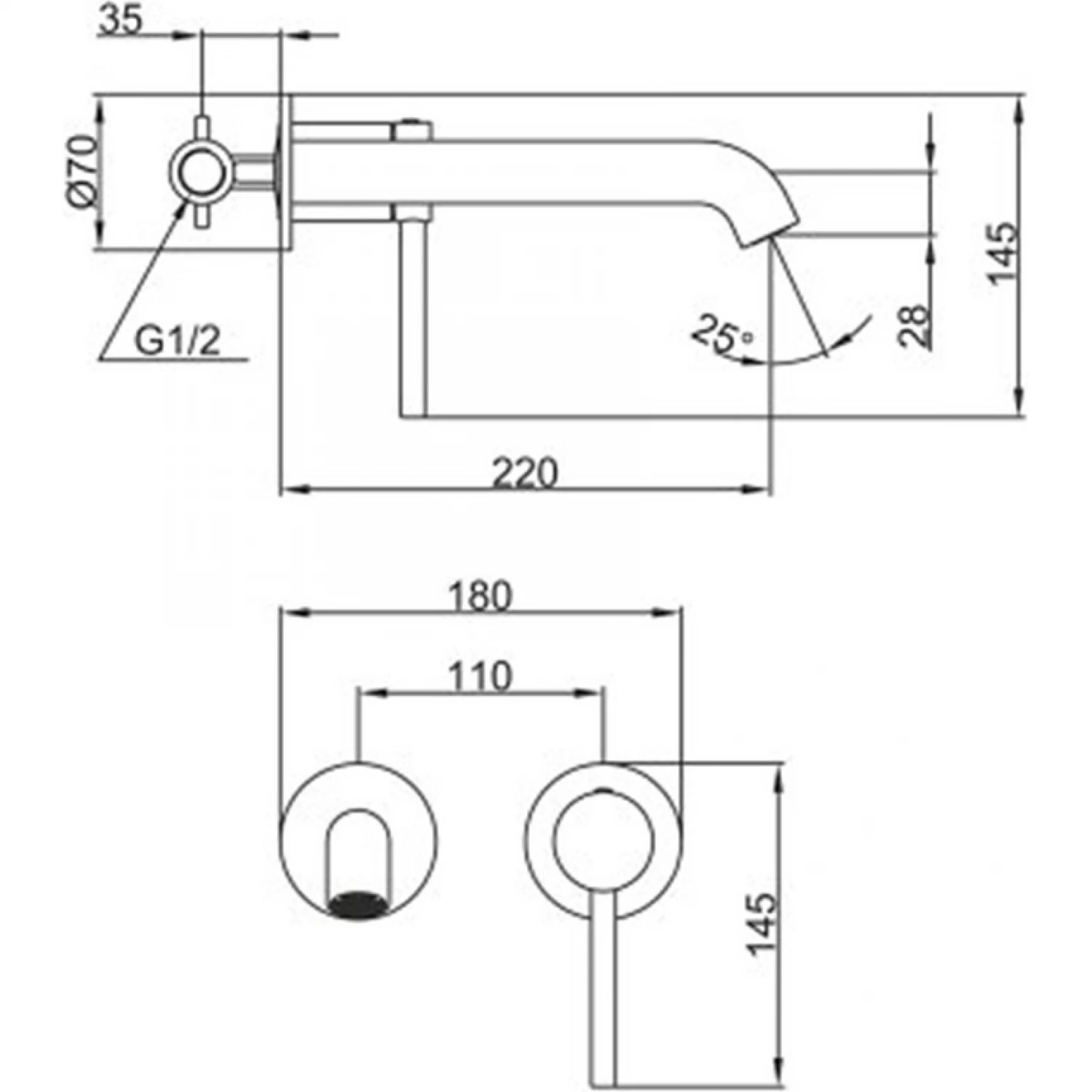 Встраиваемый смеситель для раковины Gappo G06-6 G1206-6 черный