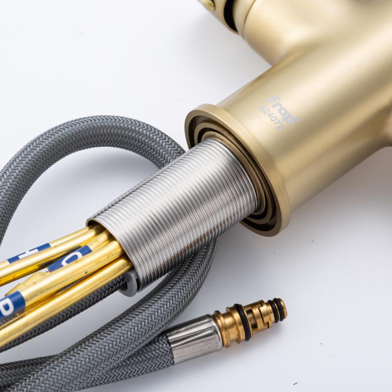 Вытяжной смеситель для кухни с фильтром Frap H96 F4396-33 золотой сатин