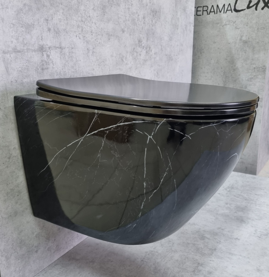 Подвесной унитаз CeramaLux 2212BM черный мрамор