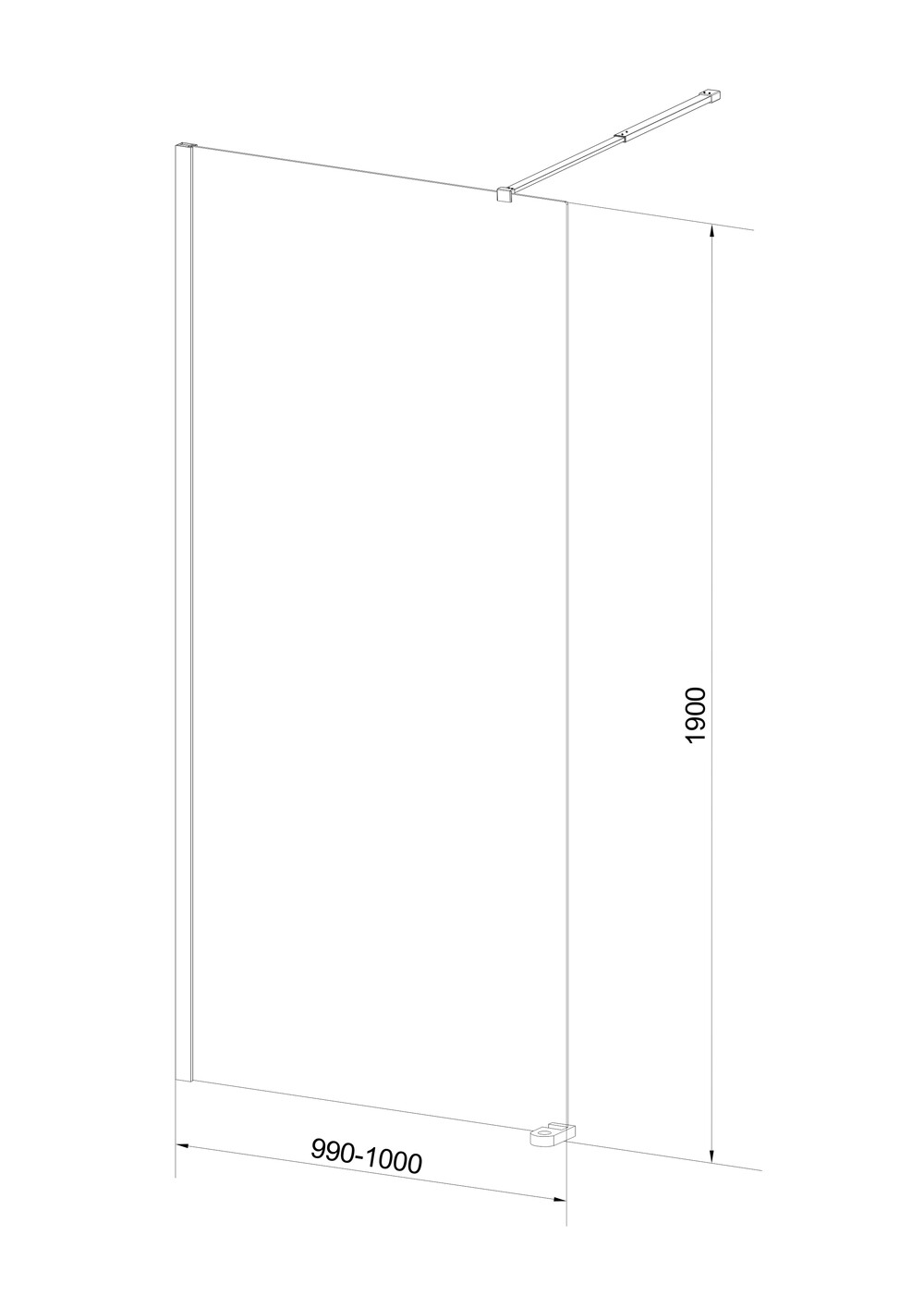 Душевая перегородка EvaGold PF02 100*190 стекло серого цвета, чёрный профиль