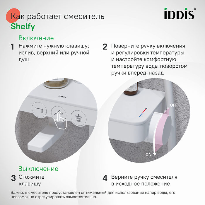 Душевая система Iddis Shelfy SHEWTBTi06 Белая матовая