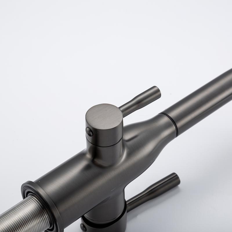 Вытяжной смеситель для кухни с фильтром Frap H96 F4396-39 оружейная сталь