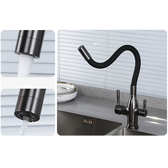 Смеситель для кухни с гибким изливом Frap H96 F4396-15 оружейная сталь