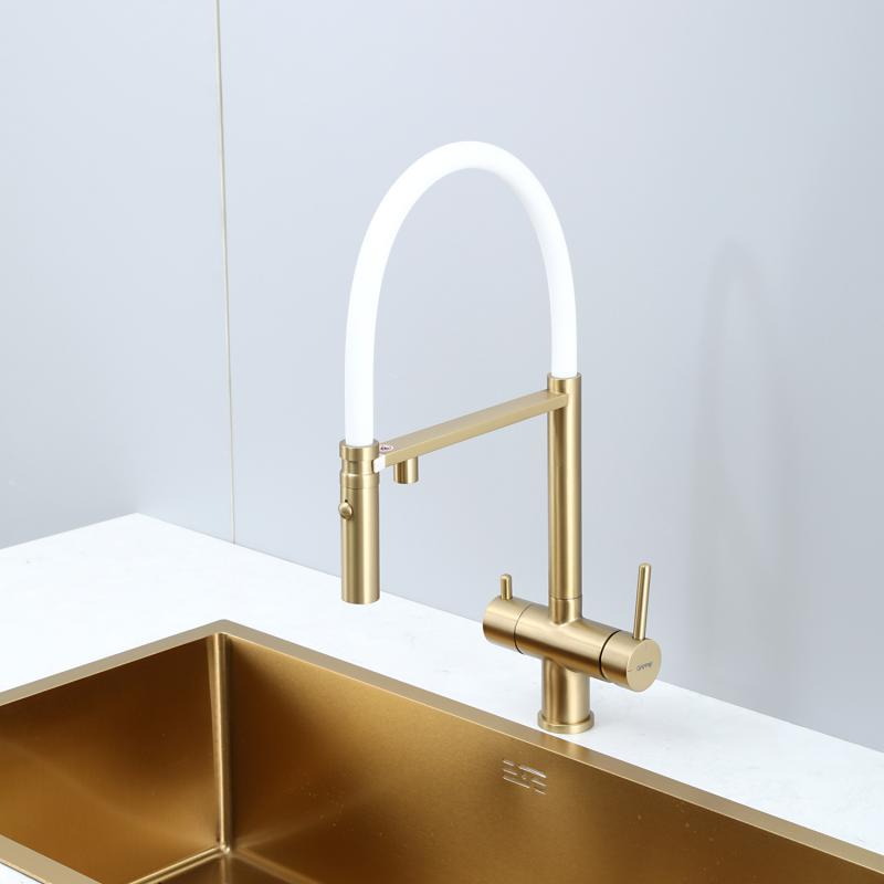 Смеситель для кухни с фильтром Gappo G97 G4397-83 золотой сатин