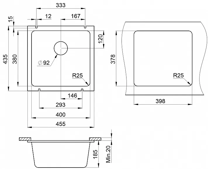 Кухонная мойка Granula GR-3801 Шварц (черный металлик)