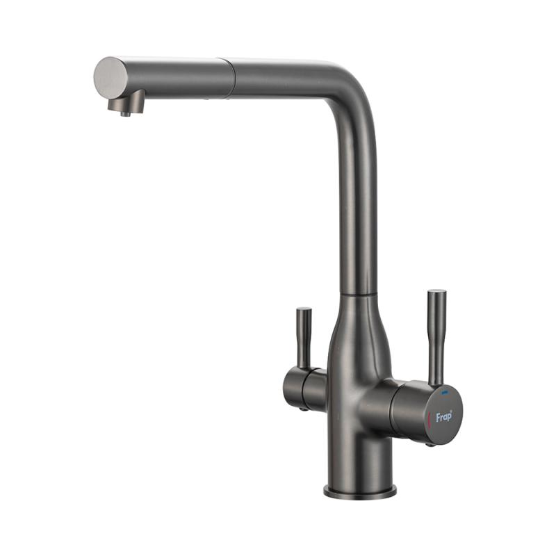 Вытяжной смеситель для кухни с фильтром Frap H96 F4396-39 оружейная сталь