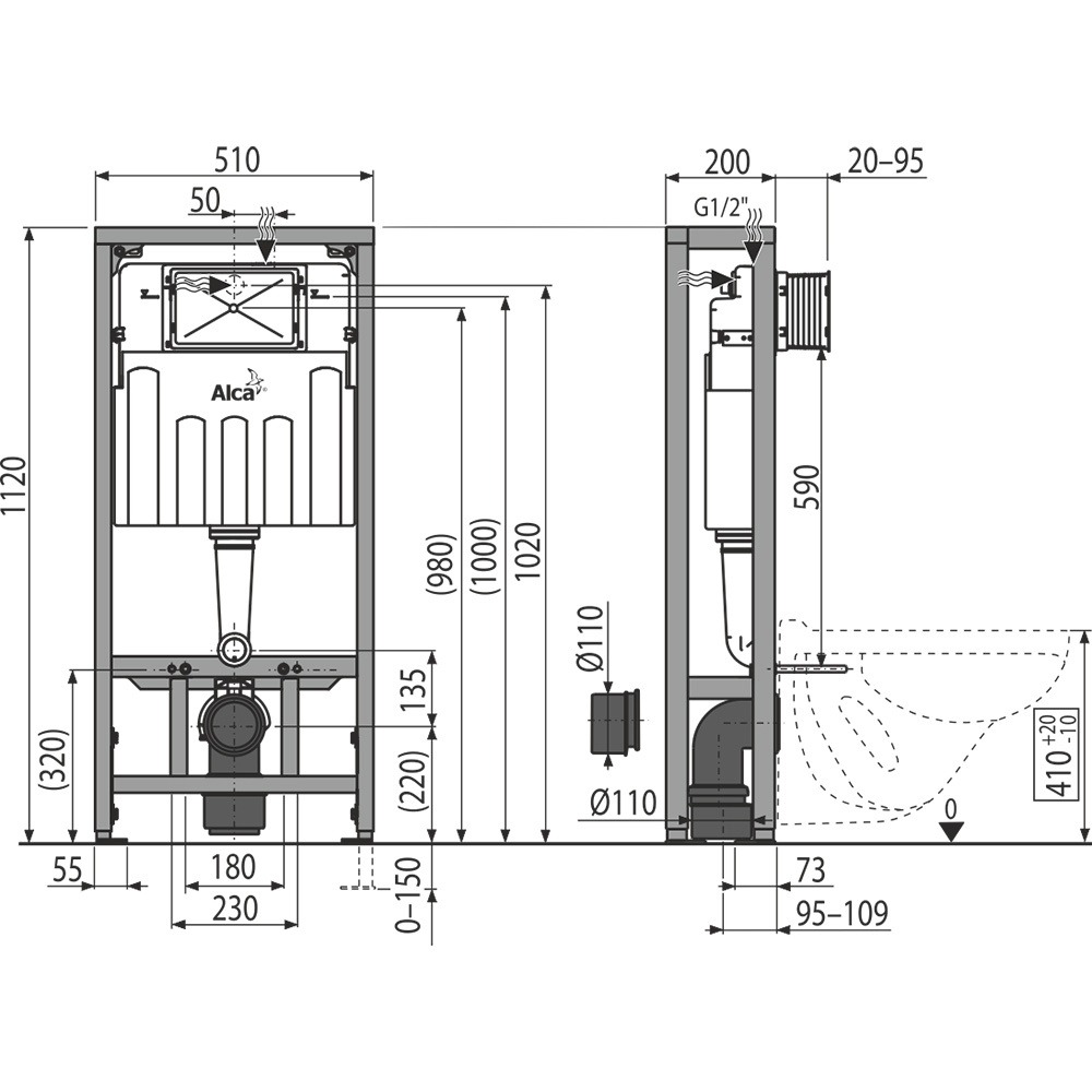 Инсталляция для подвесного унитаза Alcaplast Solomodul AM116/1120