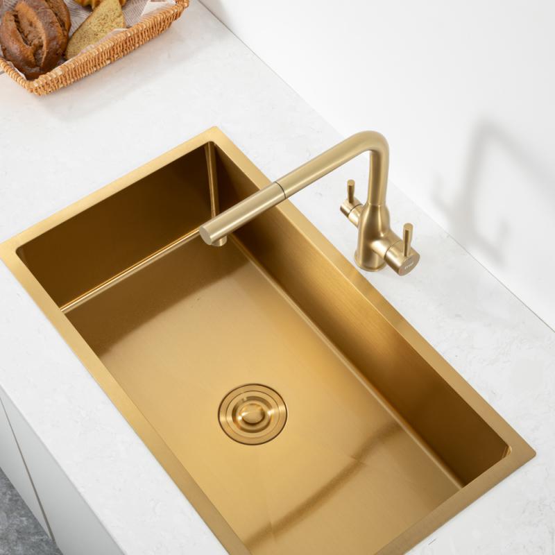 Вытяжной смеситель для кухни с фильтром Frap H96 F4396-33 золотой сатин