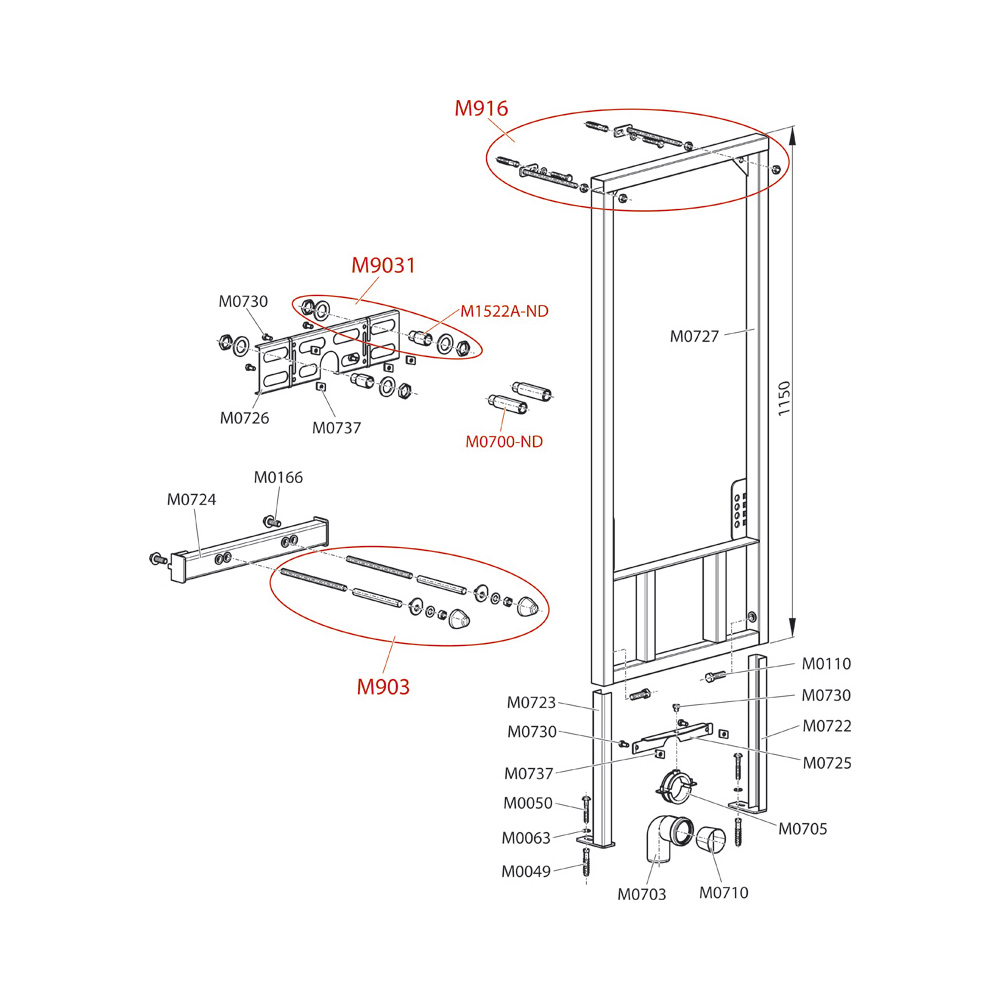 Инсталляция для биде Alcaplast A105/1000 высота монтажа 1 м