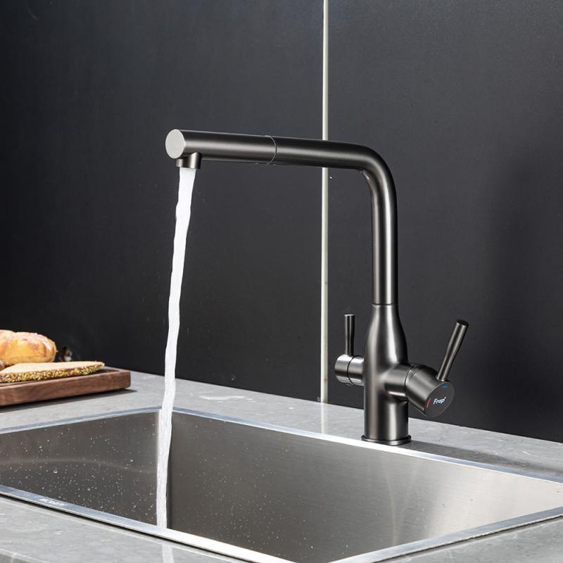 Вытяжной смеситель для кухни с фильтром Frap H96 F4396-39 оружейная сталь