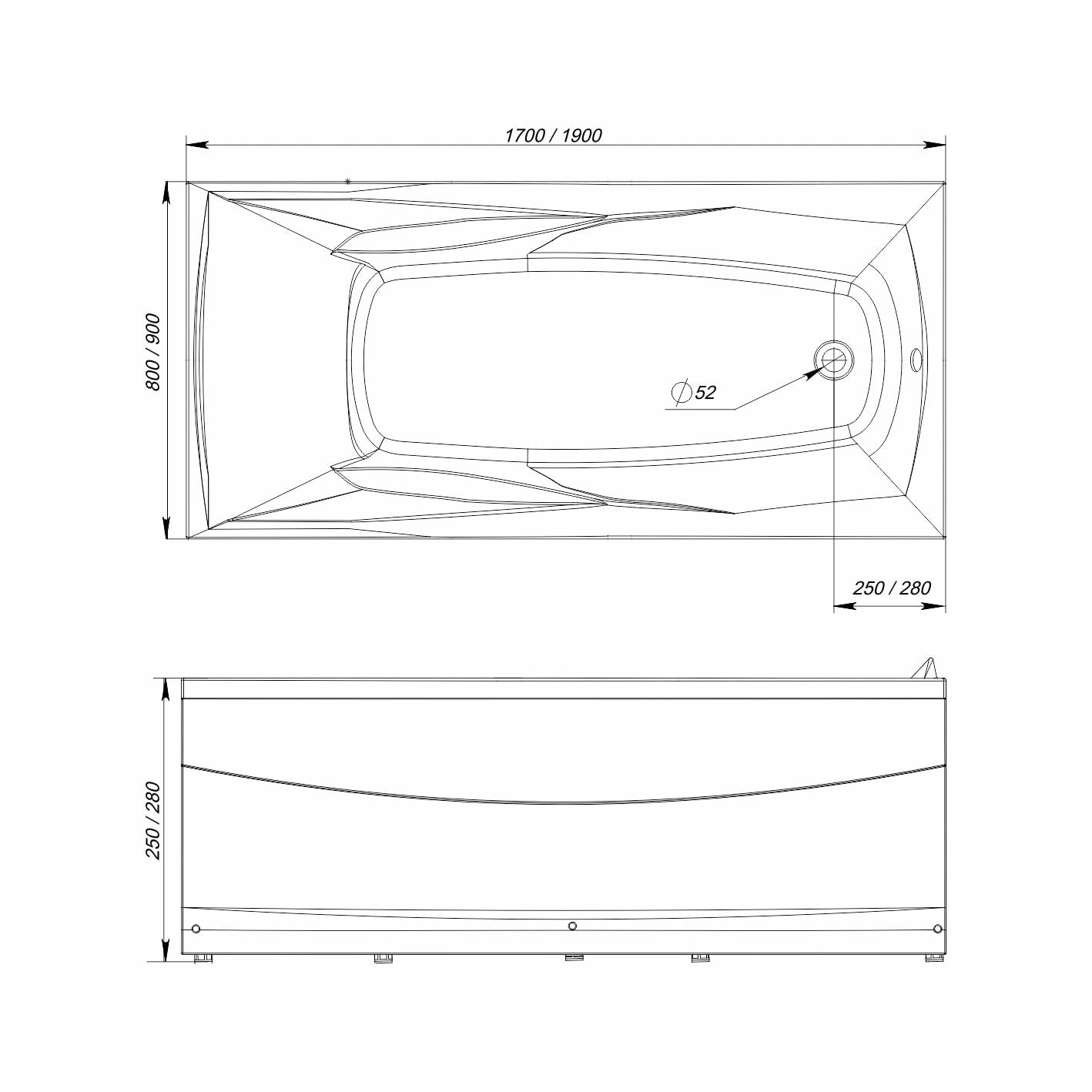 Акриловая ванна Sole Kappa XL 190*90