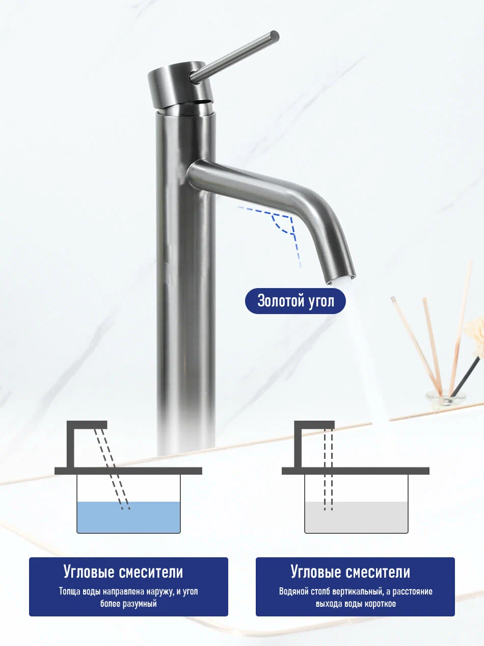 Высокий смеситель для раковины Frap H807-9 F10807-29 оружейная сталь