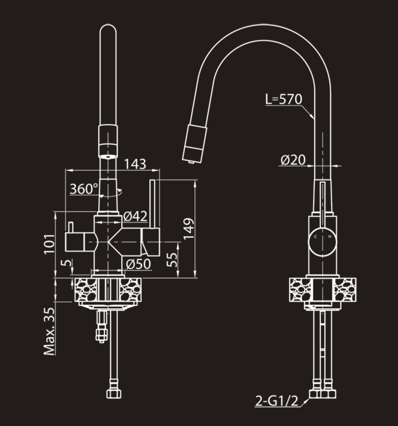Смеситель для кухни с фильтром Elghansa Kitchen Pure Water 56F5216-Black черный