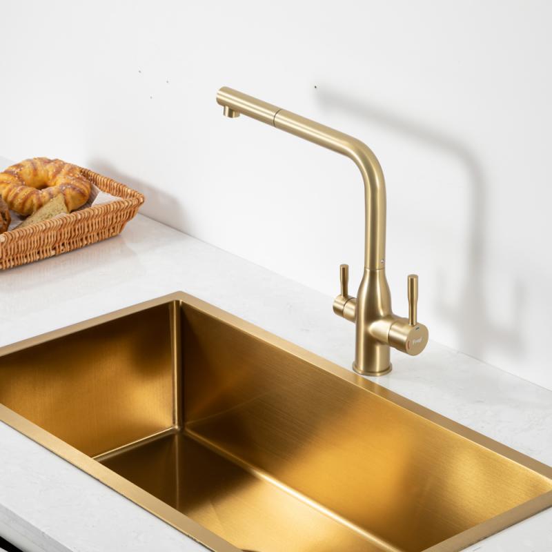 Вытяжной смеситель для кухни с фильтром Frap H96 F4396-33 золотой сатин