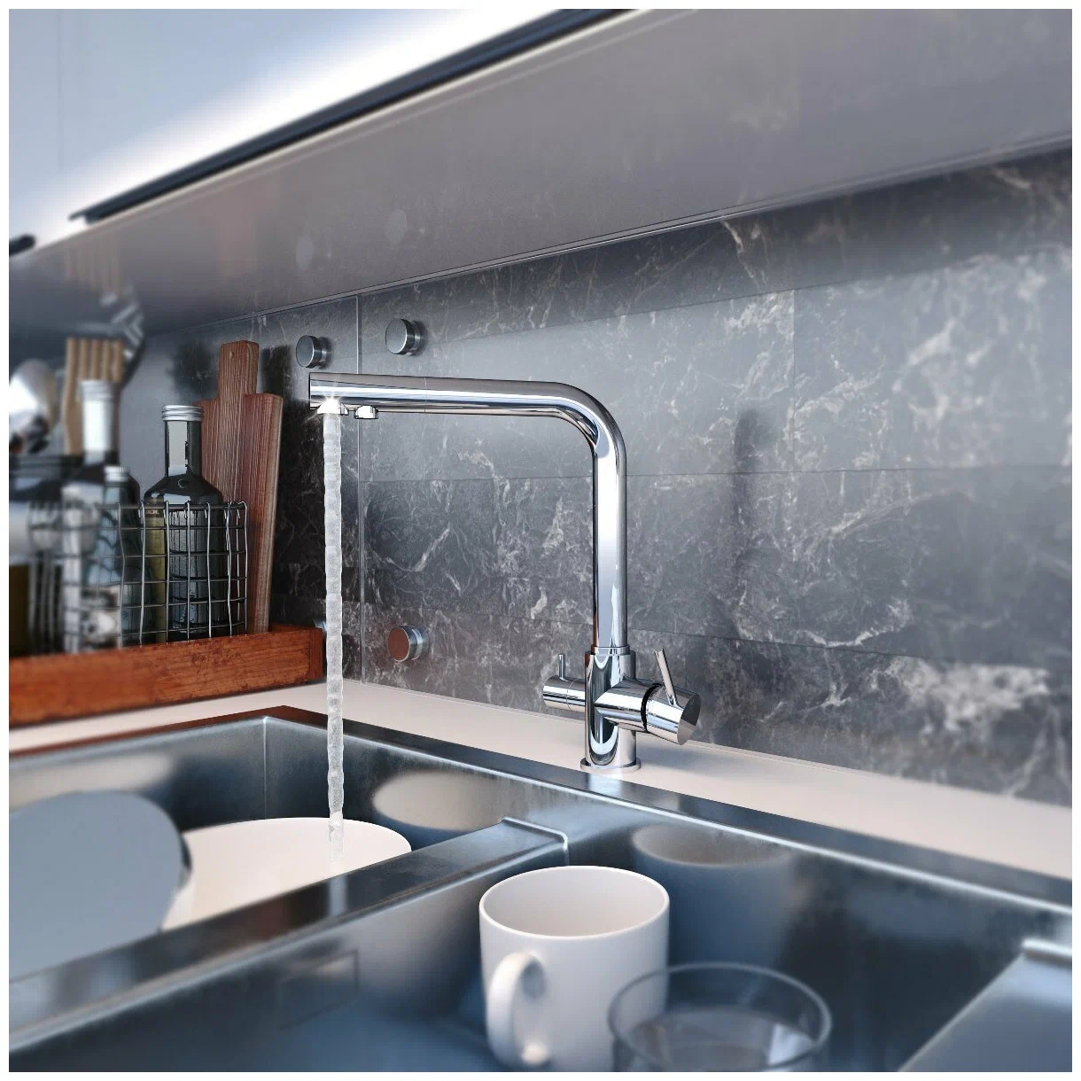 Смеситель для кухни с подключением фильтра Elghansa Kitchen Pure Water 56A5216 хром