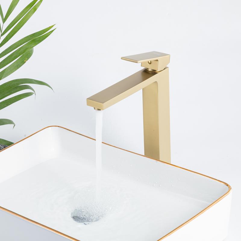 Высокий смеситель для раковины Frap H91-3 F1091-23 золотой сатин