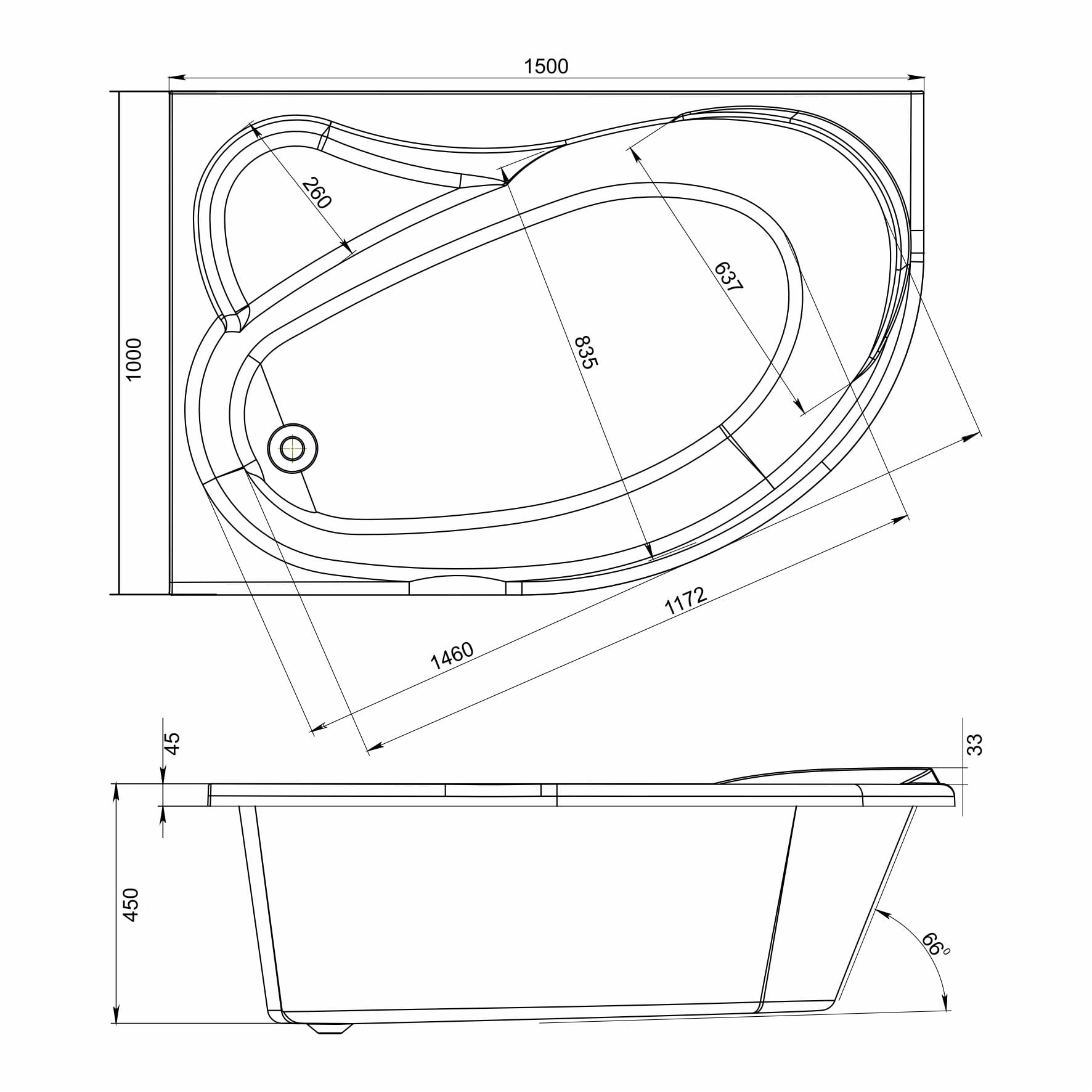 Акриловая ванна Мирсант Ялта Premium 150*100 левая