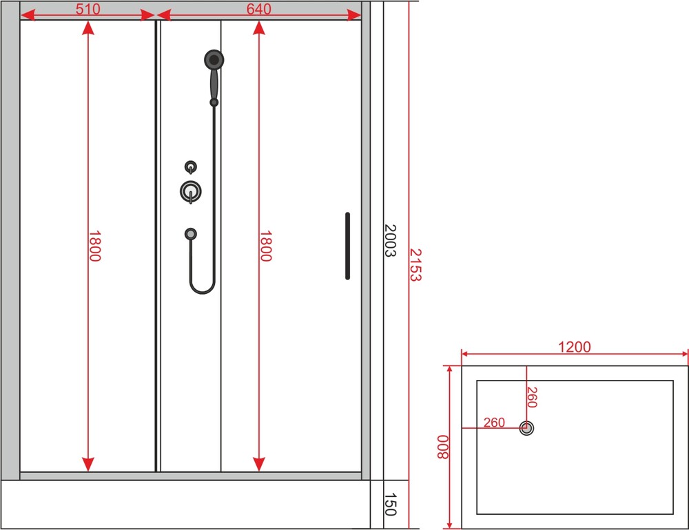 Душевая кабина EvaGold 1806A 80*120*215 панель-стекло