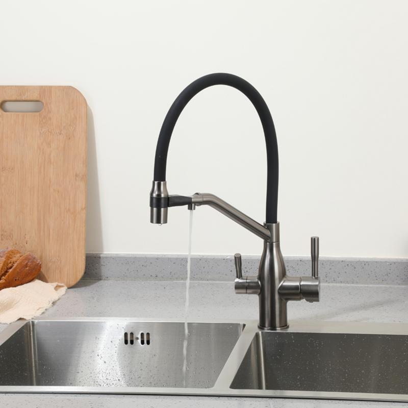 Смеситель для кухни с фильтром Frap H97 F4397-9 оружейная сталь