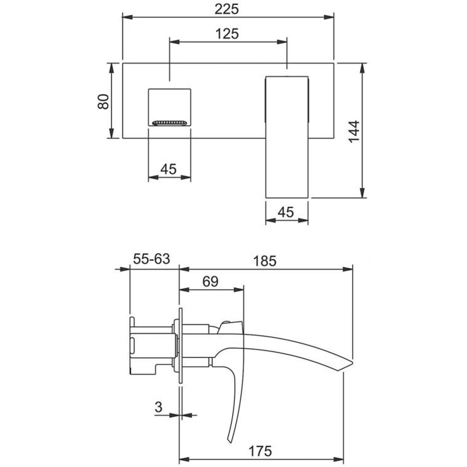 Встраиваемый смеситель для раковины Gappo G07-9 G1007-29 оружейная сталь