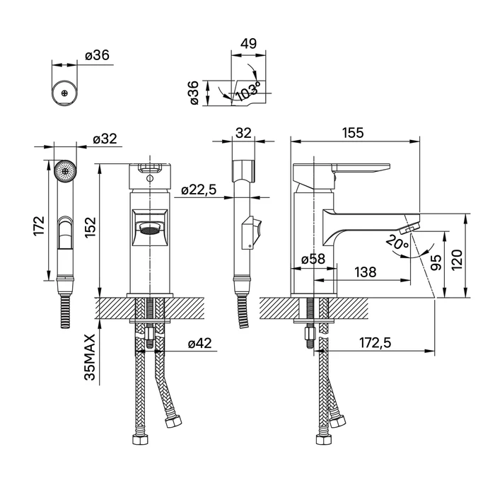 Смеситель для раковины с гигиеническим душем Iddis Sena SENSB00i08 хром