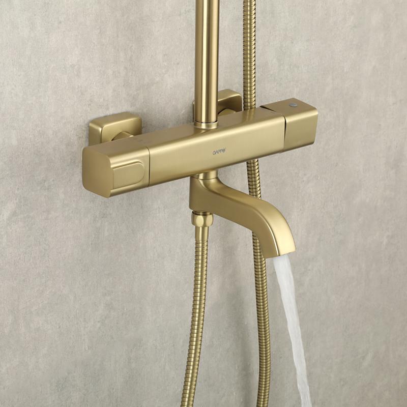 Душевая система с термостатом Gappo G91 G2491-3 золотой сатин