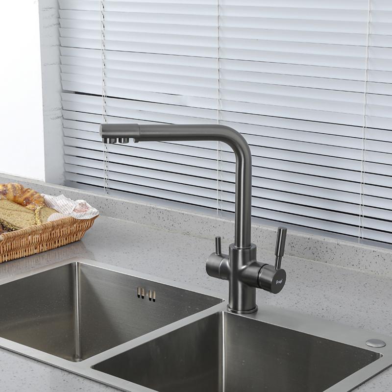 Смеситель для кухни с фильтром Frap H52 F4352-9 оружейная сталь