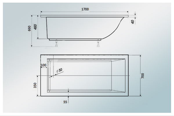 Прямоугольная ванна из литьевого мрамора Castone Надежда 170*70