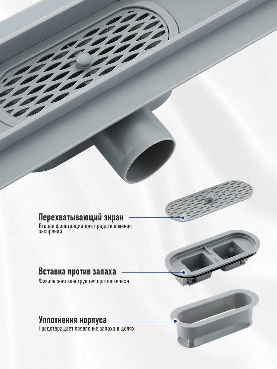 Душевой трап 70 см с комбинированным затвором Gappo G87007-5 сталь