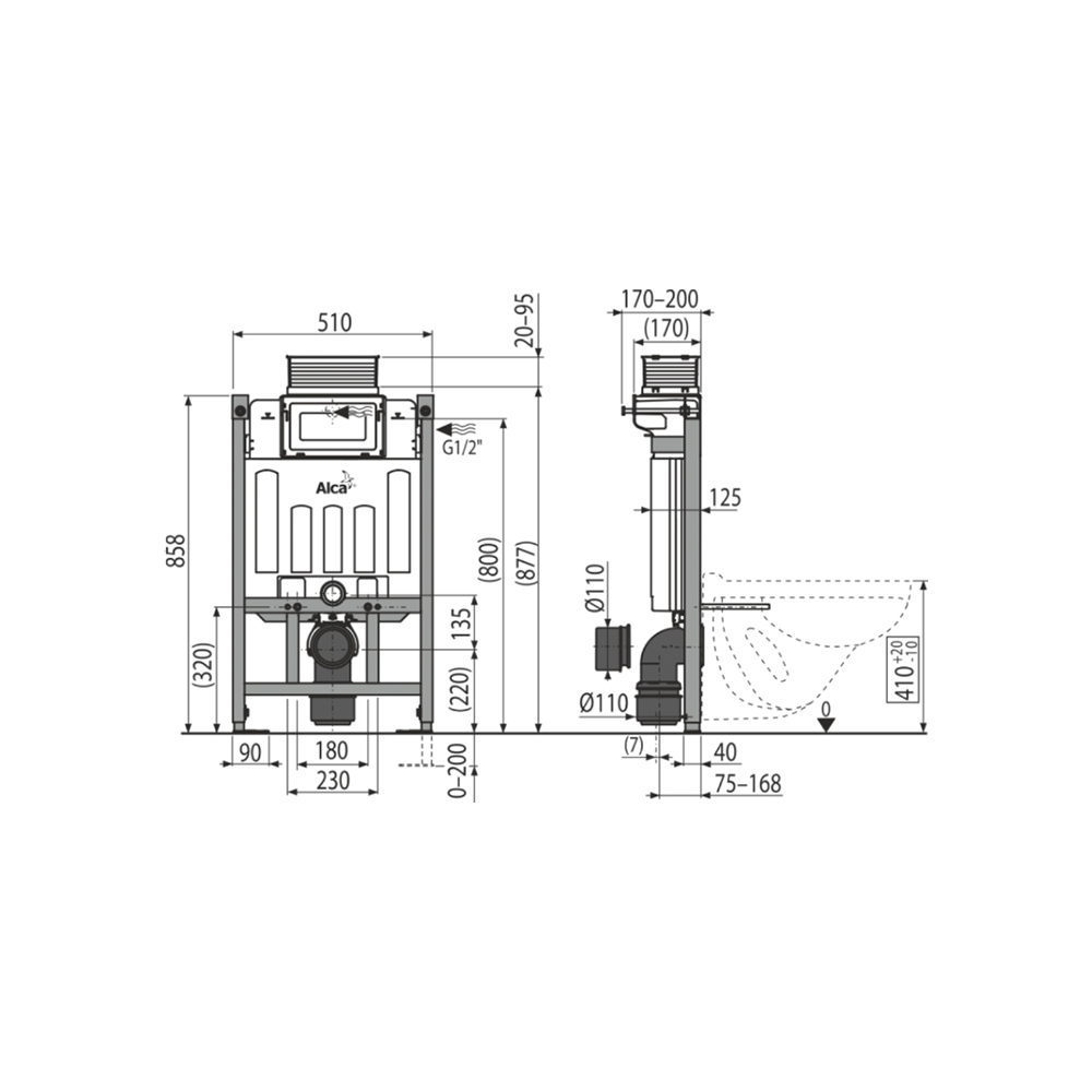 Инсталляция для подвесного унитаза Alcaplast Sadromodul AM118/850 H=850 управление сверху или спереди