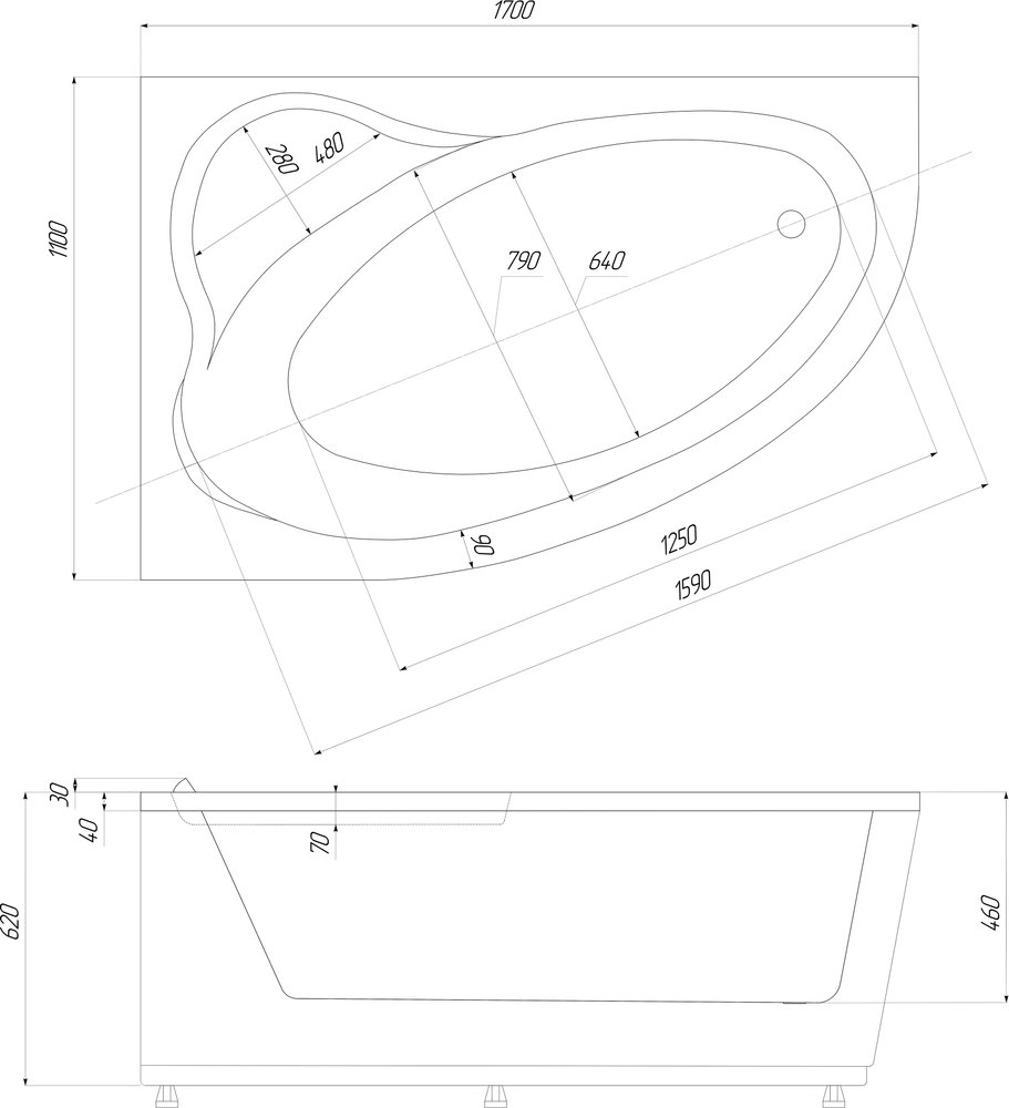 Акриловая ванна Aquatek Фиджи 170*110 L левая