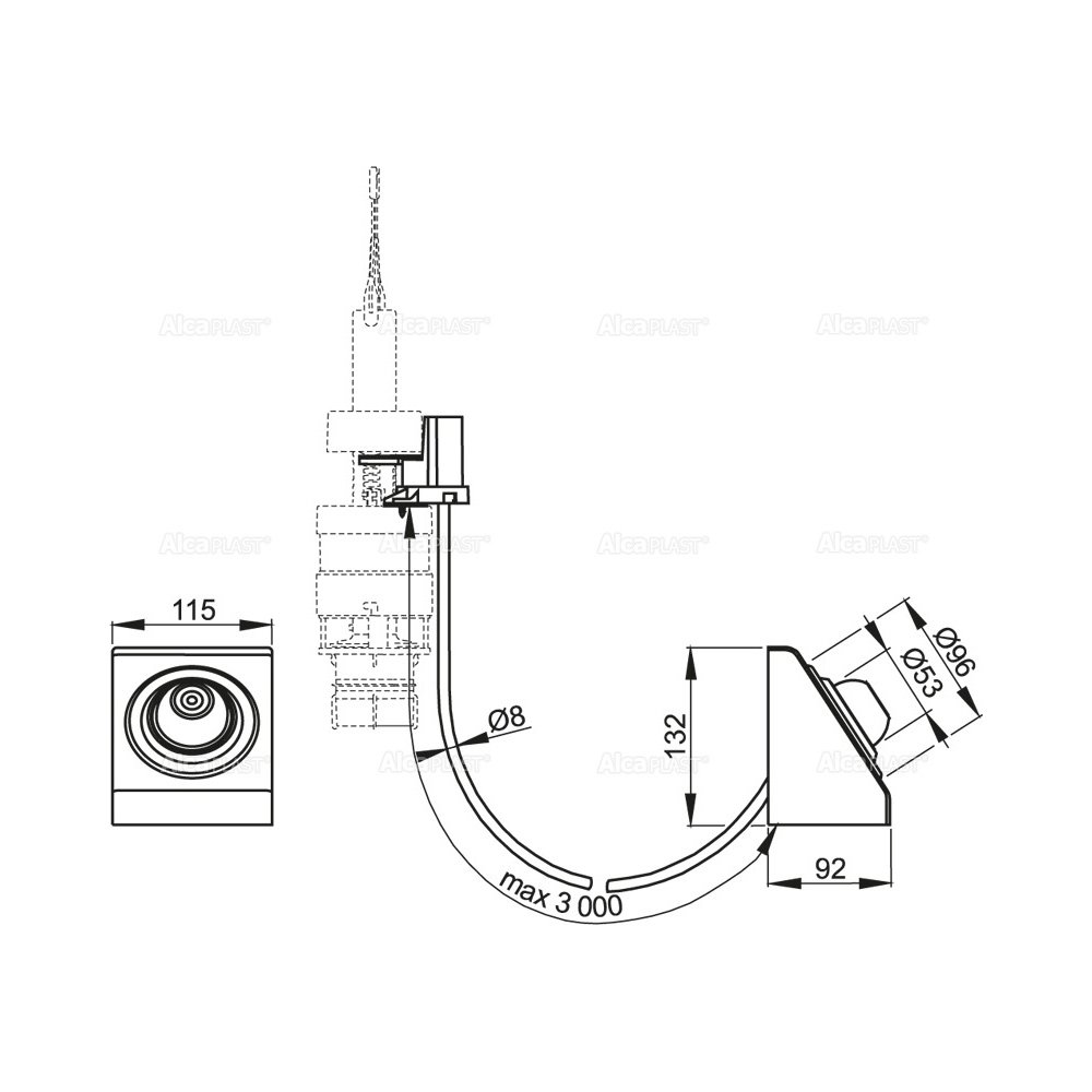 Кнопка пневматического смыва на расстоянии – ножное управление, Alcaplast MP013 металл, монтаж: в стену