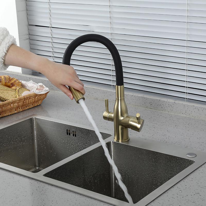 Смеситель для кухни с фильтром Frap H96 F4396-3 золотой сатин