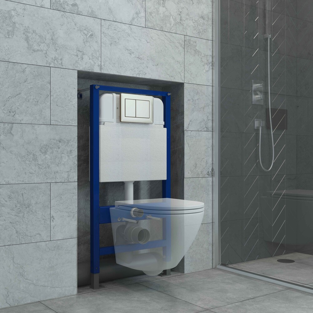 Инсталляция для подвесного унитаза EvaGold 545 квадратные кнопки хром матовый сталь