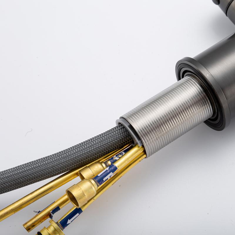 Вытяжной смеситель для кухни с фильтром Frap H96 F4396-39 оружейная сталь