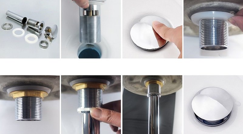 Донный клапан для раковины CeramaLux RD001 с переливом белый