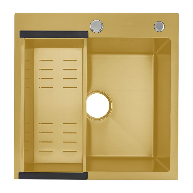 Мойка для кухни с коландером из нержавеющей стали Gappo GS5050-3 золотой сатин